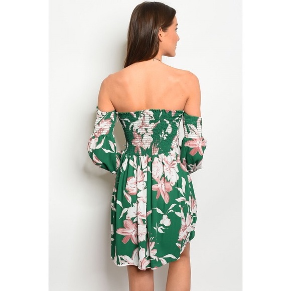 New green floral tropical dress - Picture 3 of 3